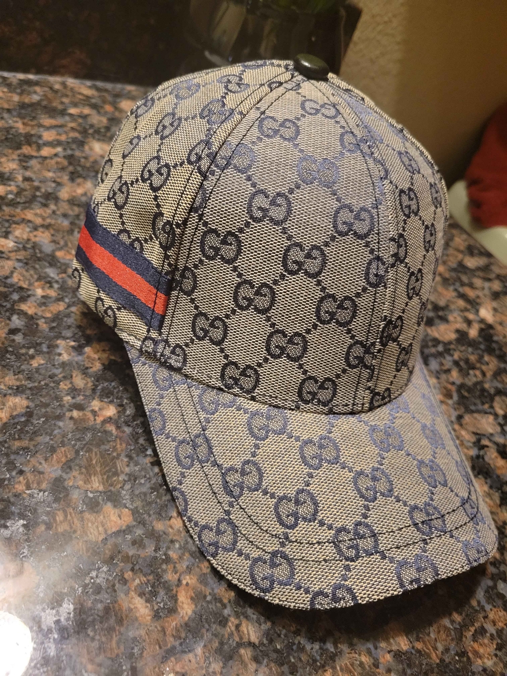 Gucci Monogram Navy Blue Baseball Cap with Web Stripe - Picture 3 of 7
